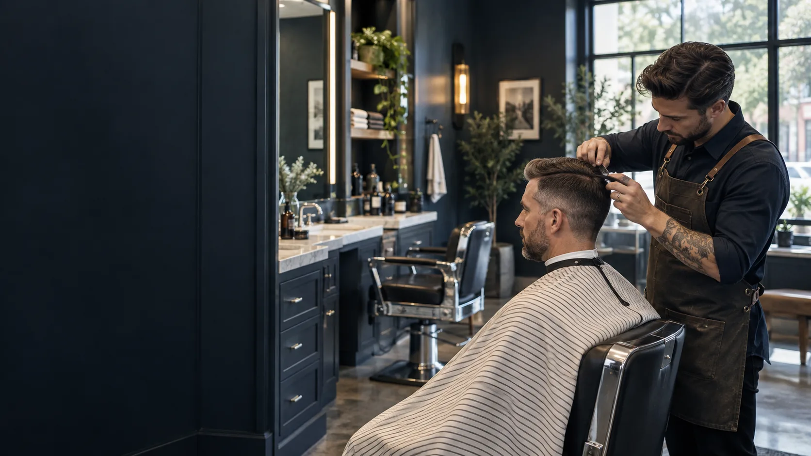 Barber at work in a contemporary studio