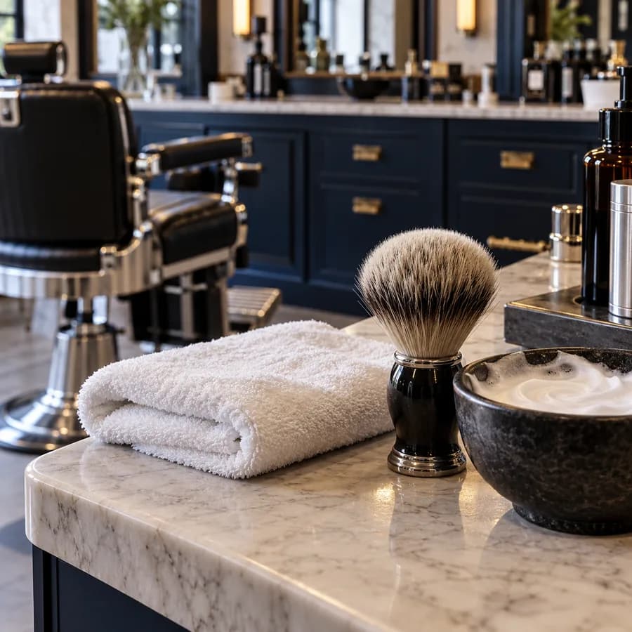 Barber tools prepared for a shave