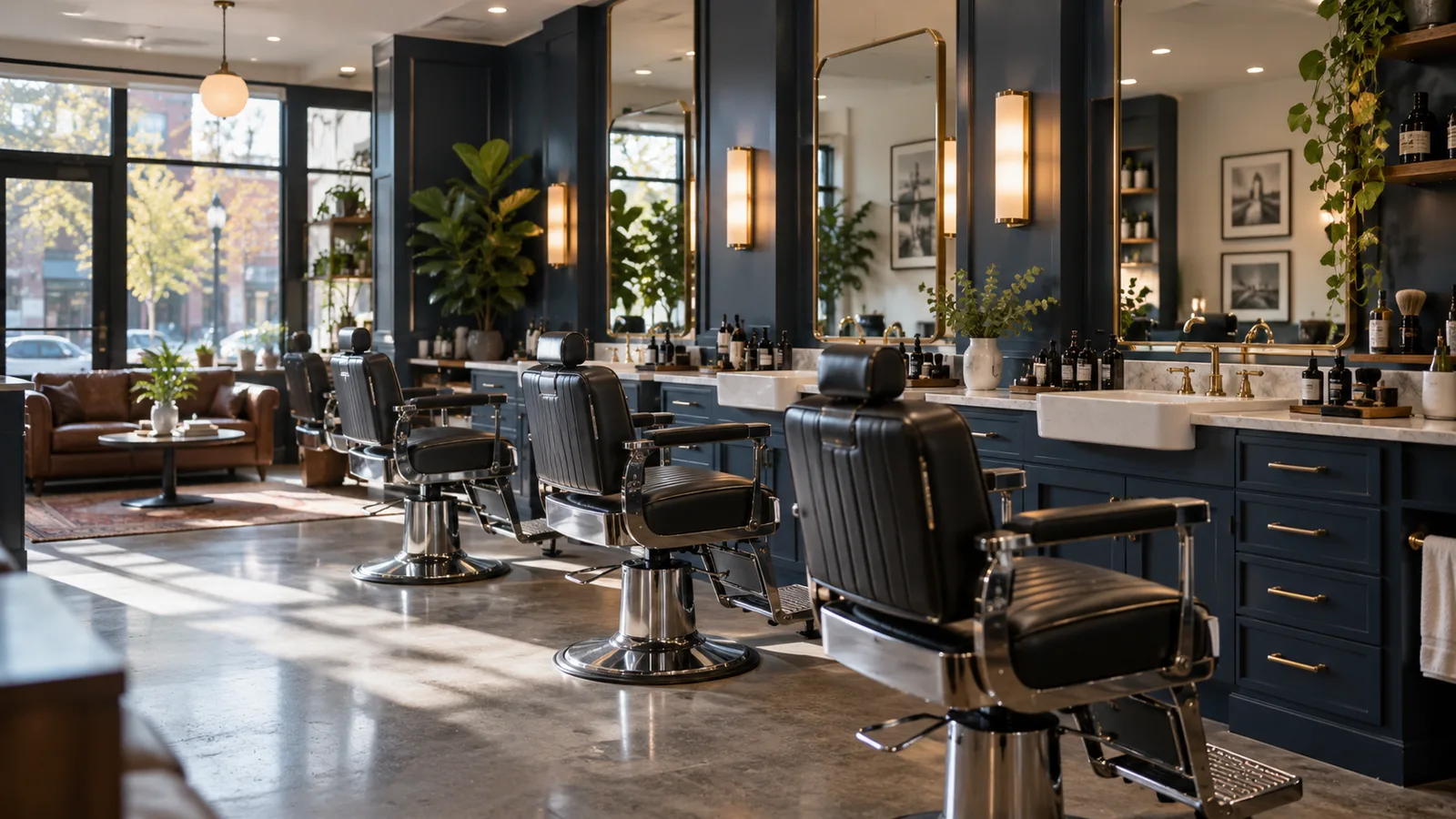 Contemporary barber studio with welcoming seating